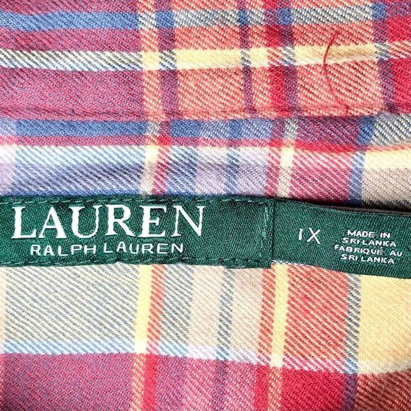 Lauren Ralph Lauren Plaid Flannel Shirt in Muted Blue/Red/Tan Women’s 1X - Picture 5 of 6
